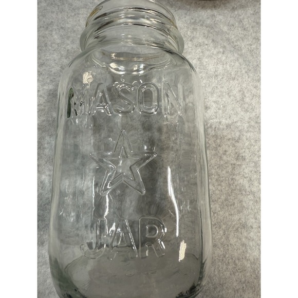 Vtg Clear Glass 1 qt STAR Mason Jar Embossed Rustic Farmhouse Wedding Decor - Picture 8 of 12